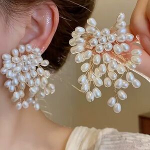 Wedding guests vintage Pearl Cluster Earrings